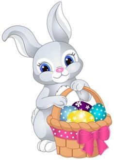 Bunny with basket full of Easter eggs